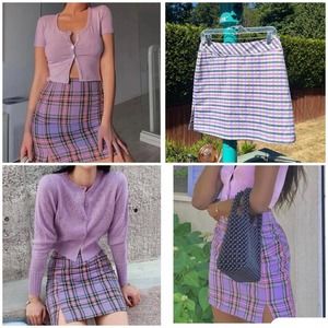 Adidas mini skirt checked plaid lavender size 4 lined golf tennis athletic